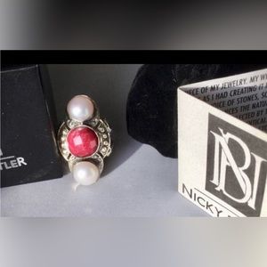 ❣️ Rare❣️ 925 Real Ruby 1.25” Pearl Ring 12g  size 10 large Red Nicky Butler